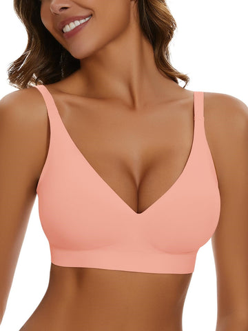 Wirefree Seamless Bra for Women Invisible Deep V Plunge Bra with Removeable Padding