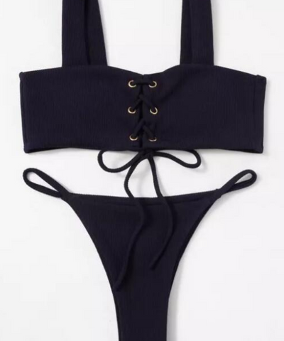 Braguita de bikini con botones en la parte delantera y canalé blanco
