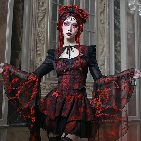 Red Gothic Outfit Set - Blouse & Skirt