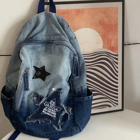 Y2K Denim Schultasche 