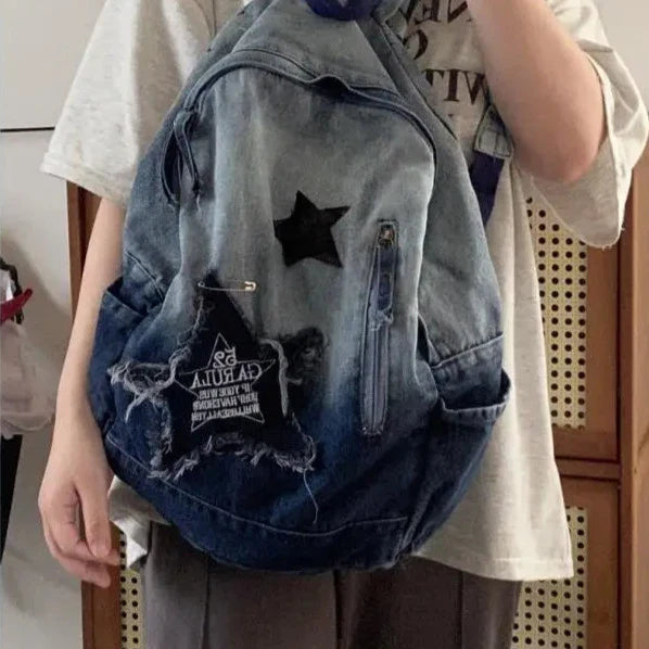 Y2K Denim Schultasche 