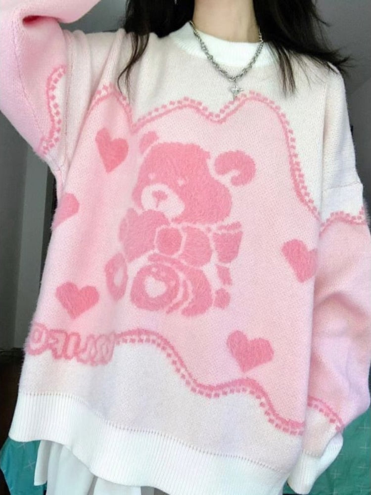 Suéter de oso rosa kawaii