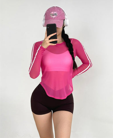 Top de manga larga para yoga y fitness para mujer Cover-Up