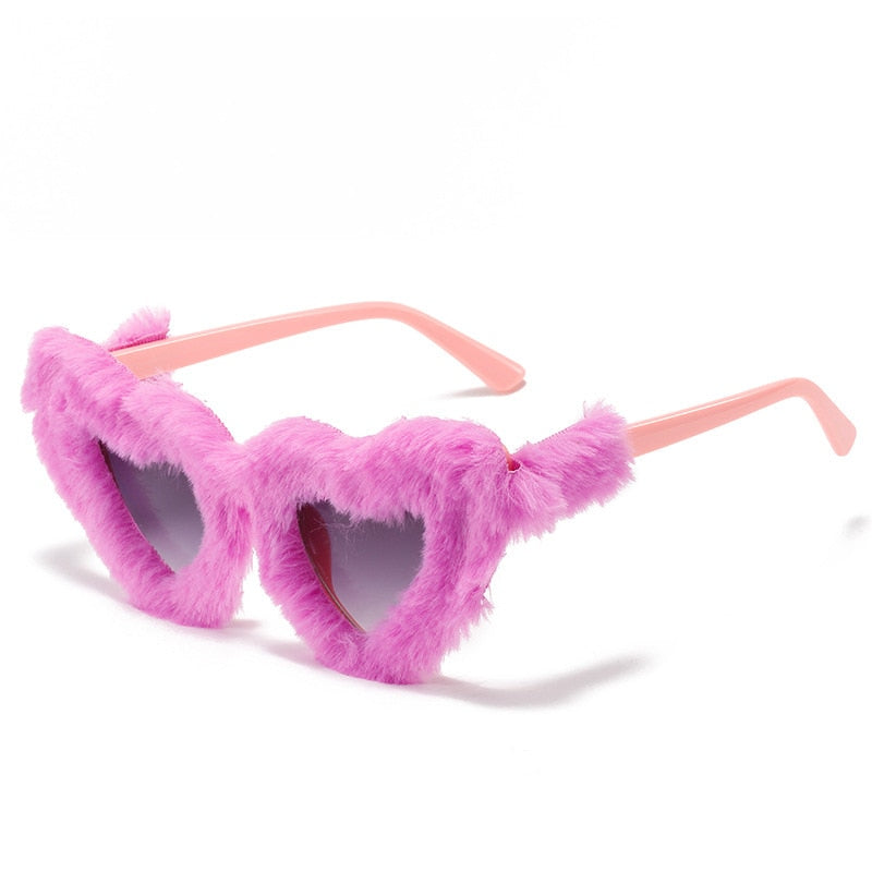 Gafas de sol retro de peluche con forma de corazón