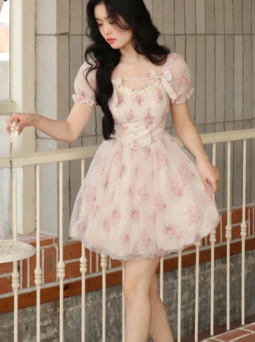 Cute Korean Floral Mini Dress