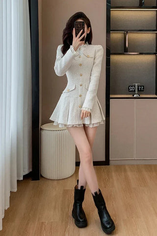 Cute Korean Pleated Mini Dress