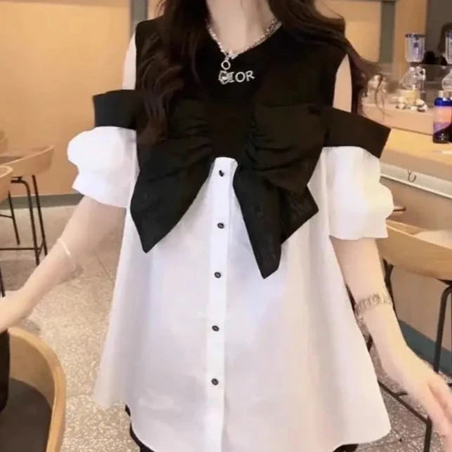 Elegant Off Shoulder Bow Blouse