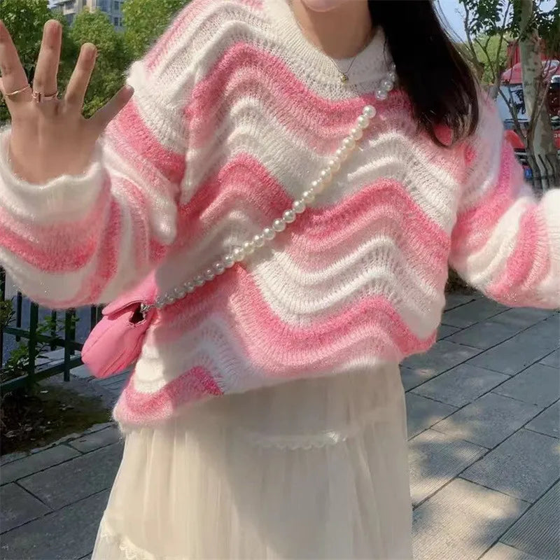 Koreanischer Regenbogen-Strickpullover