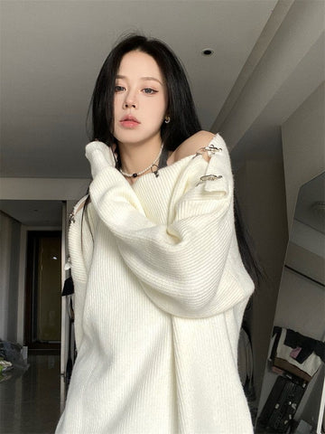 Schulterfreier koreanischer Y2K-Pullover