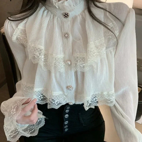 Blusa de gasa vintage coreana