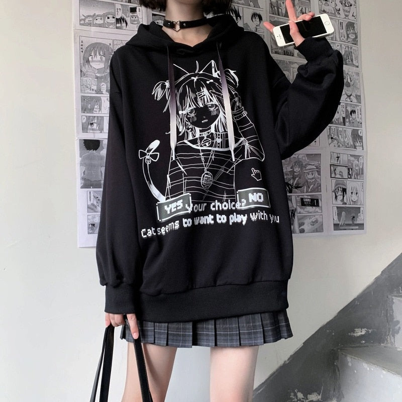 Sudadera con capucha oscura de estilo anime gótico