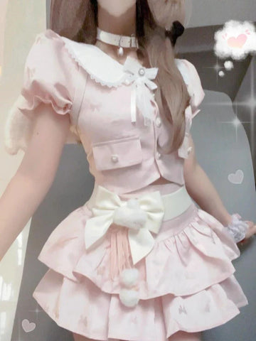 Conjunto de atuendo pastel kawaii: top corto y minifalda