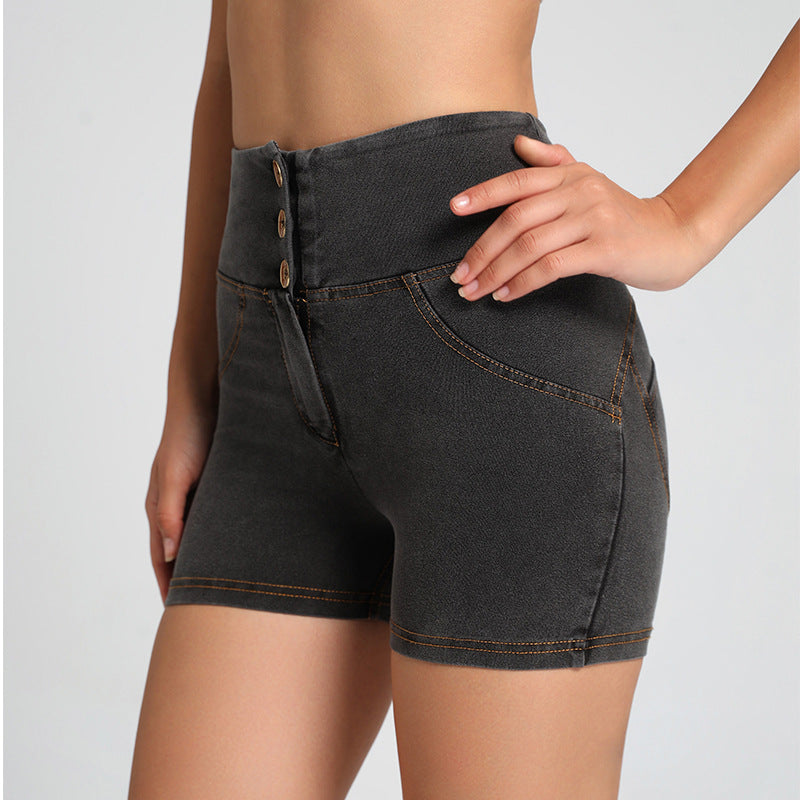 Pantalones cortos de yoga de cintura alta para mujer de tela vaquera