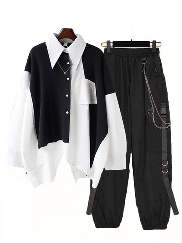 Conjunto de ropa Harajuku en blanco y negro