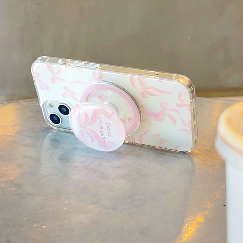 Cute Pink Bow Magnetic Grip Phone Case