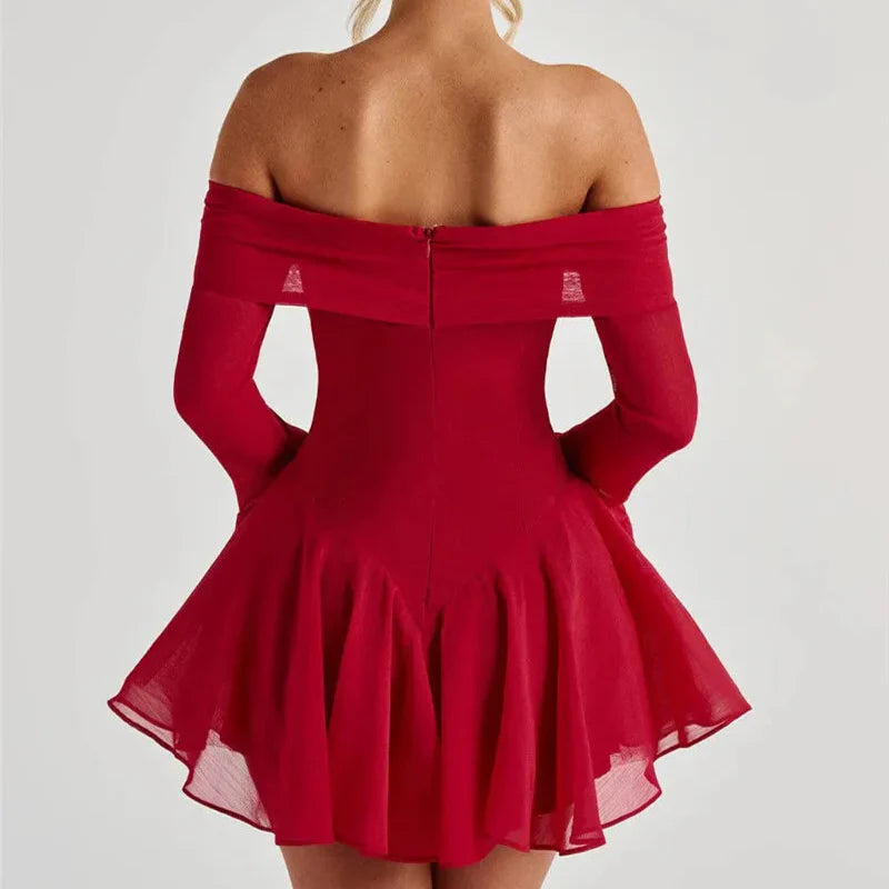 Petal - Off Shoulder Flare Sleeve Mini A-line Dress