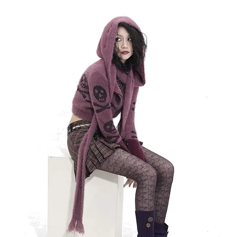 Emo Style Knit Hooded Sweater