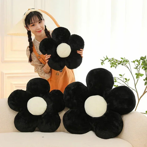 Cute Black & White Flower Soft Pillow