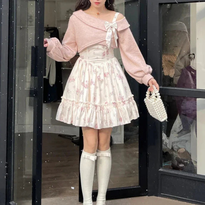 Cute Lolita Outfit Set - Knit Jumper & Mini Dress