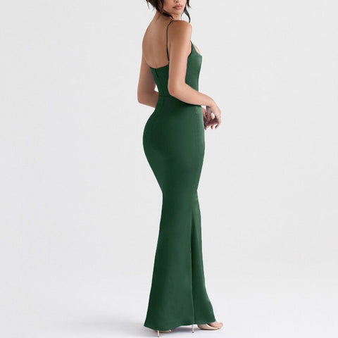 Shiloh - Green Satin Maxi Bodycon Dress