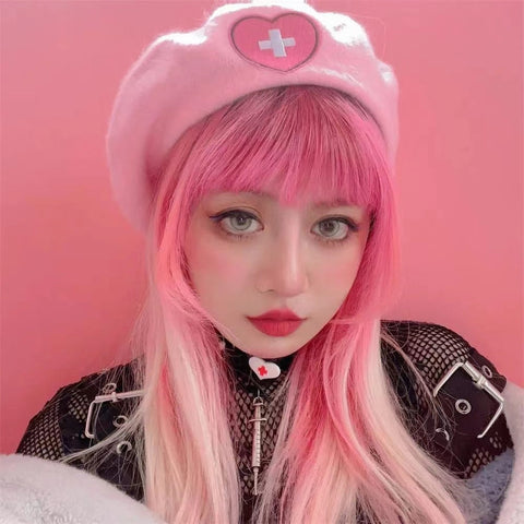 Boina con corazón rosa Y2K de Harajuku