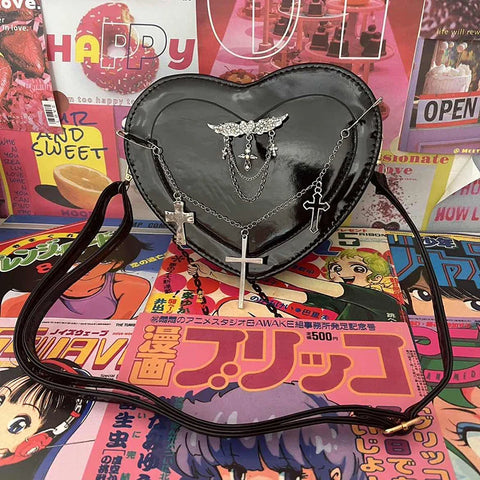 Bolso de mano estilo Harajuku con forma de corazón gótico 