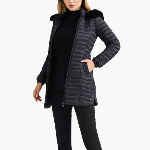 Zayla - Black Fur Hooded Puffer Parka Coat