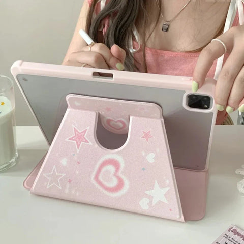 Bonita funda para iPad con forma de corazón rosa