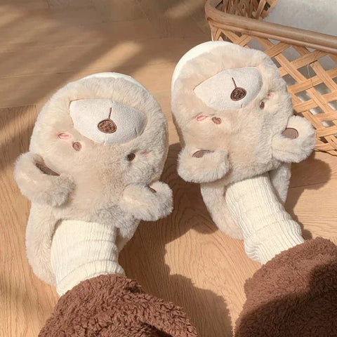 Pantuflas de invierno con forma de oso kawaii