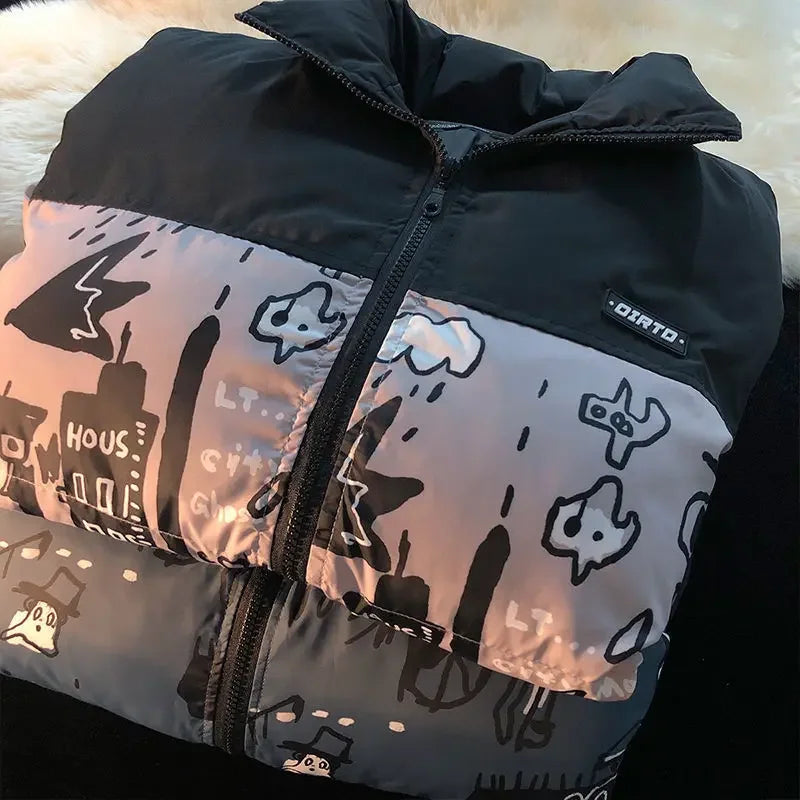 Chaqueta de invierno con grafiti Y2K