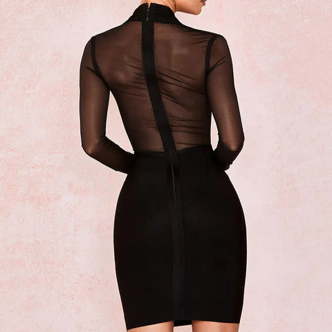 Terina - Black Deep V Mesh Bandage Dress
