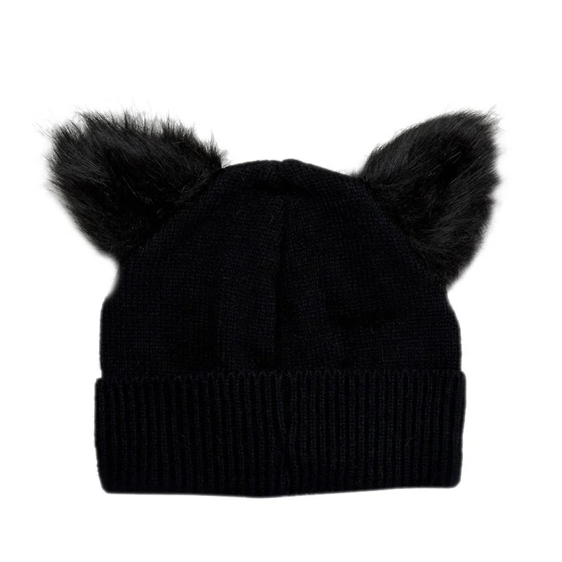 Gorro de invierno de punto con orejas de gato