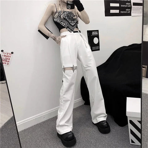 Pantalones góticos de estilo harajuku con cadena