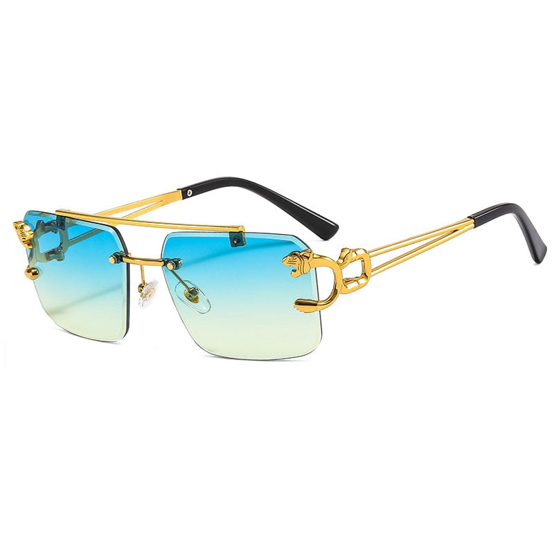 Gradient Frame Double Bridge Rimless Sunglasses