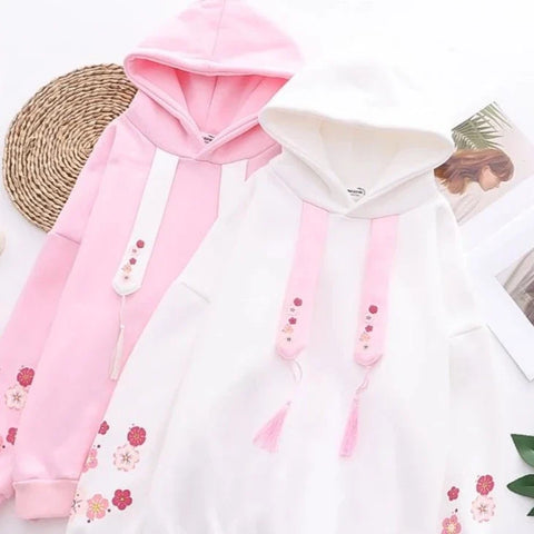 Sudadera con capucha de vellón Sakura Kawaii