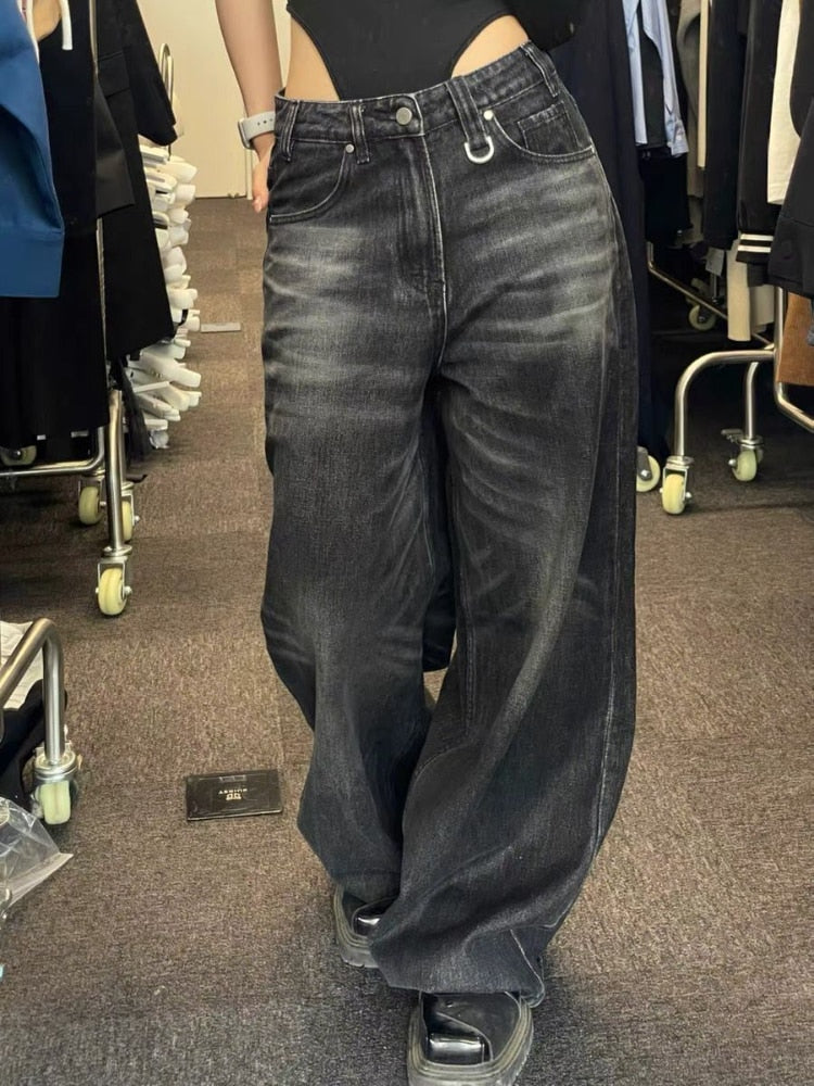 Vintage Schwarze Weite Jeans