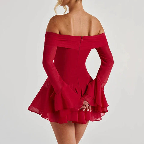 Petal - Off Shoulder Flare Sleeve Mini A-line Dress