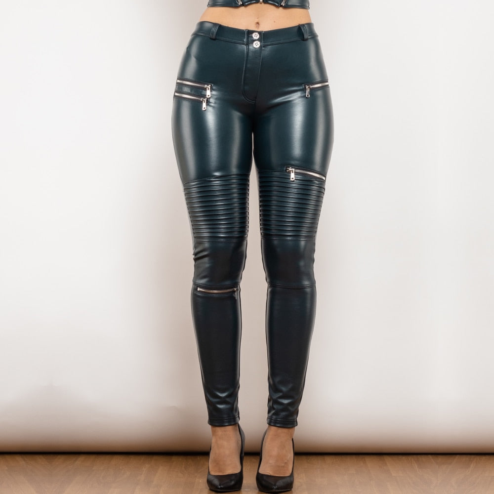 Cheeky Blue PU Faux Leather Butt Lift Zipper Pants