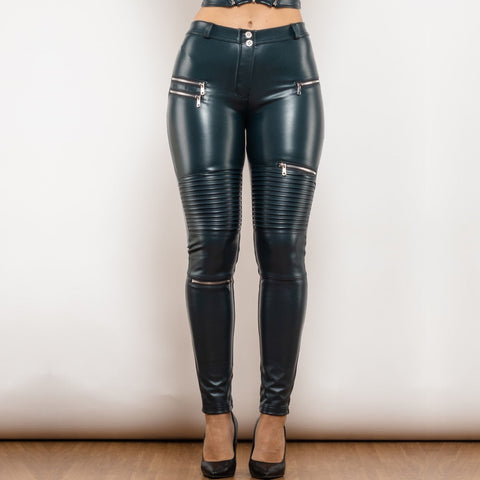 Cheeky Blue PU Faux Leather Butt Lift Zipper Pants