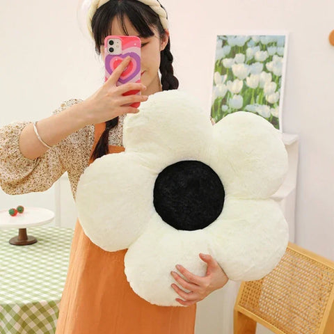 Cute Black & White Flower Soft Pillow