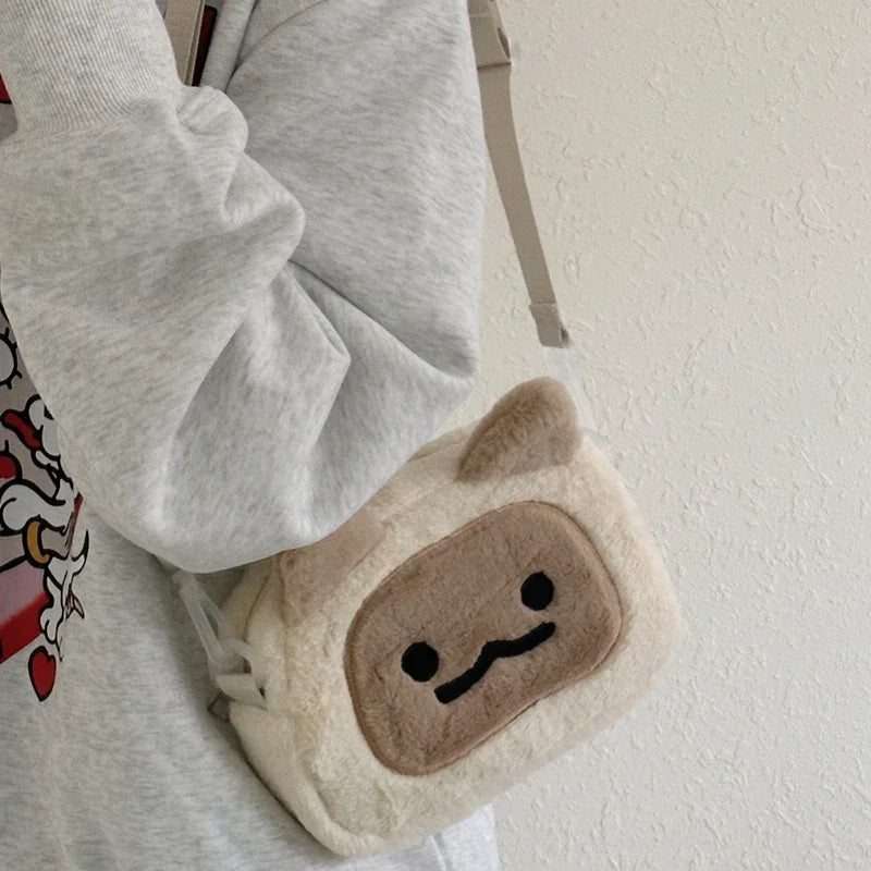 Bolso de hombro con forma de gato de peluche kawaii