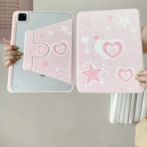 Bonita funda para iPad con forma de corazón rosa