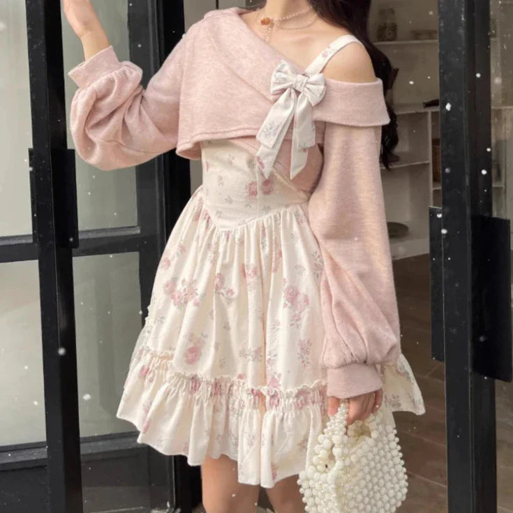 Cute Lolita Outfit Set - Knit Jumper & Mini Dress