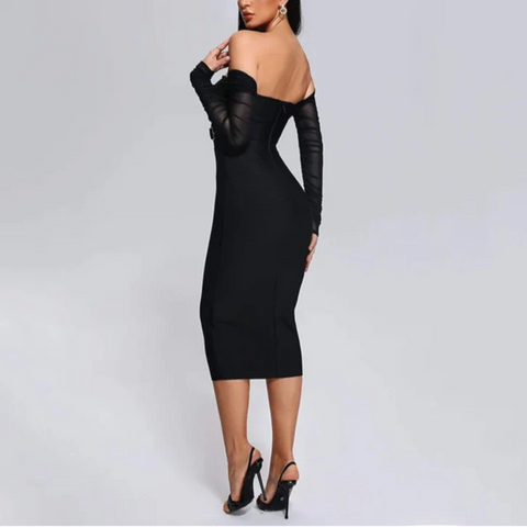 Aldina - Black Off Shoulder Bandage Dress
