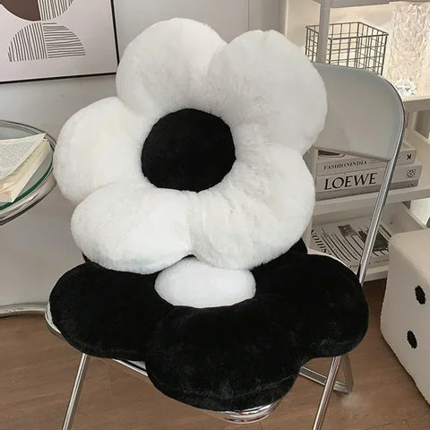 Cute Black & White Flower Soft Pillow