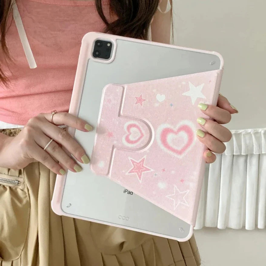 Bonita funda para iPad con forma de corazón rosa