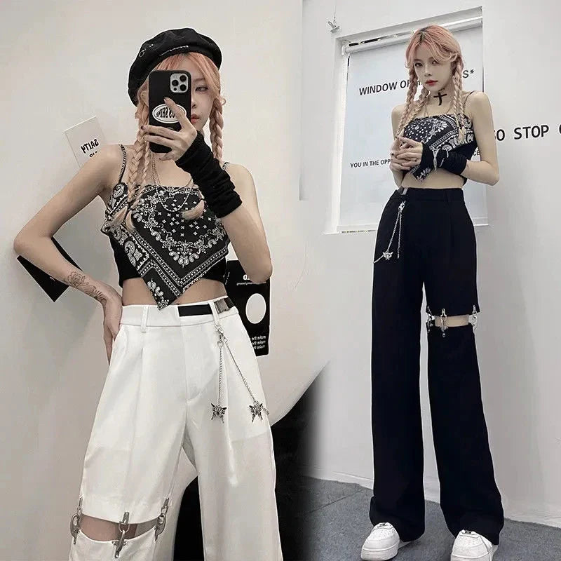 Pantalones góticos de estilo harajuku con cadena