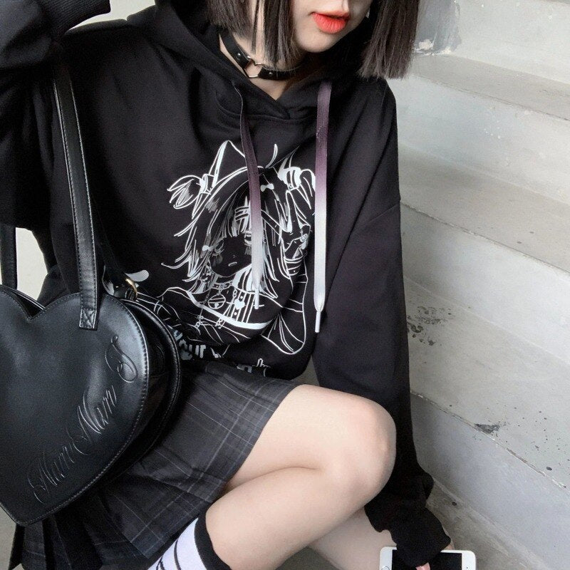 Sudadera con capucha oscura de estilo anime gótico