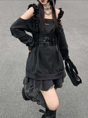 Conjunto de ropa punk de Harajuku: vestido y calentadores de piernas