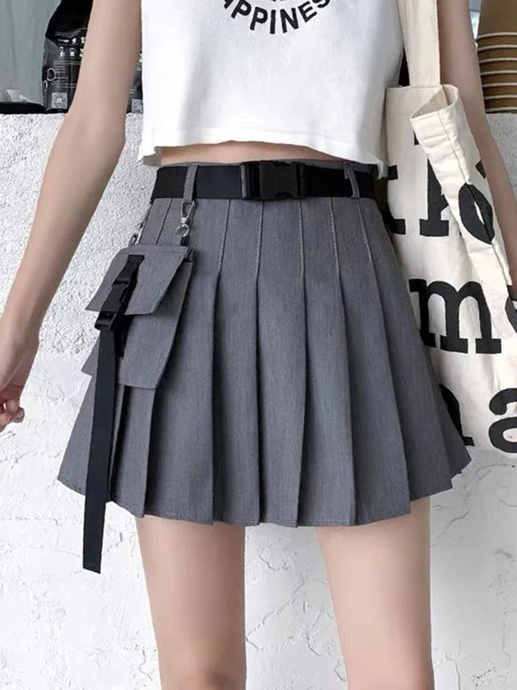 Cyberpunk Pleated Cargo Mini Skirt